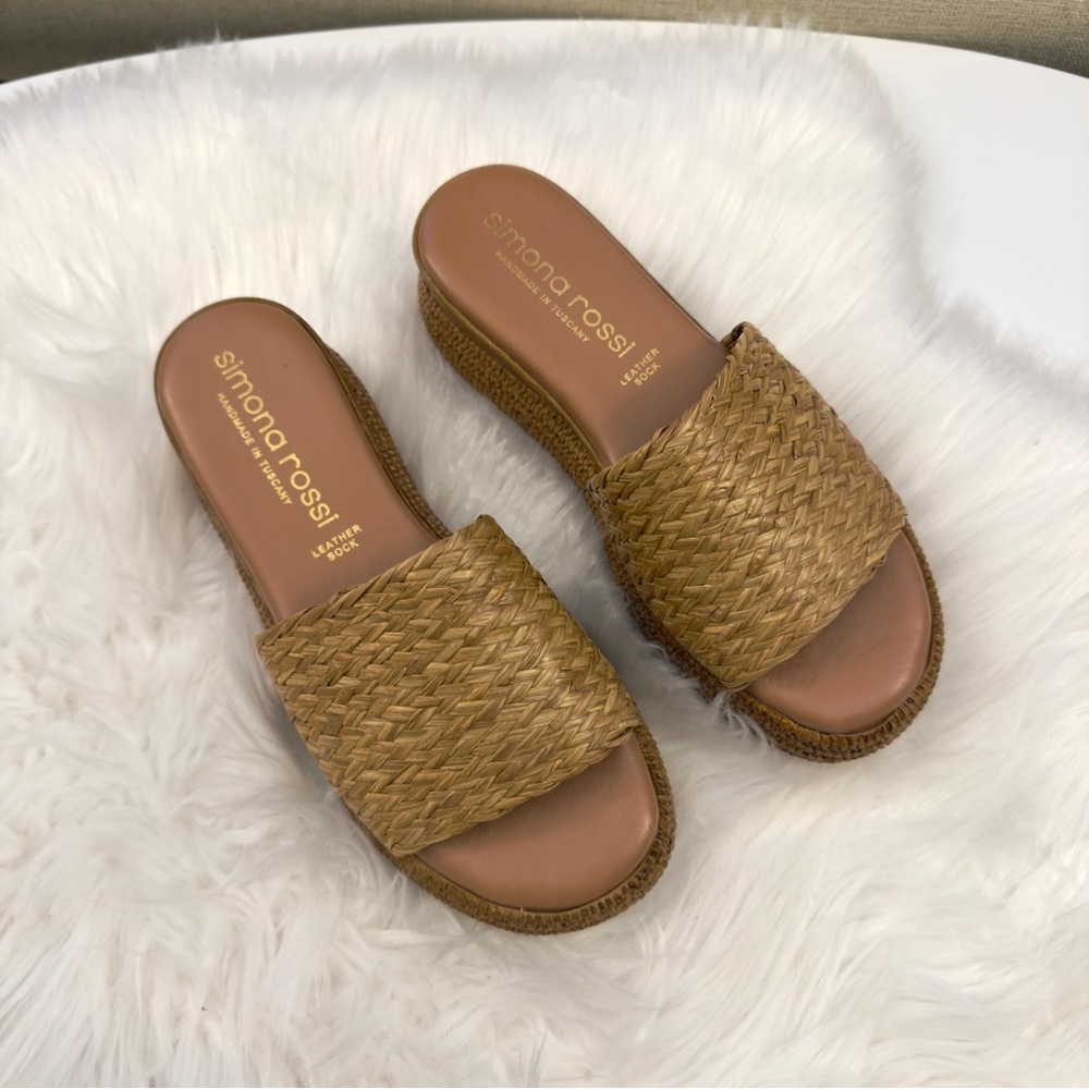 NWOT Simona Rossi Espadrille Flatform Slide Sandal in tan